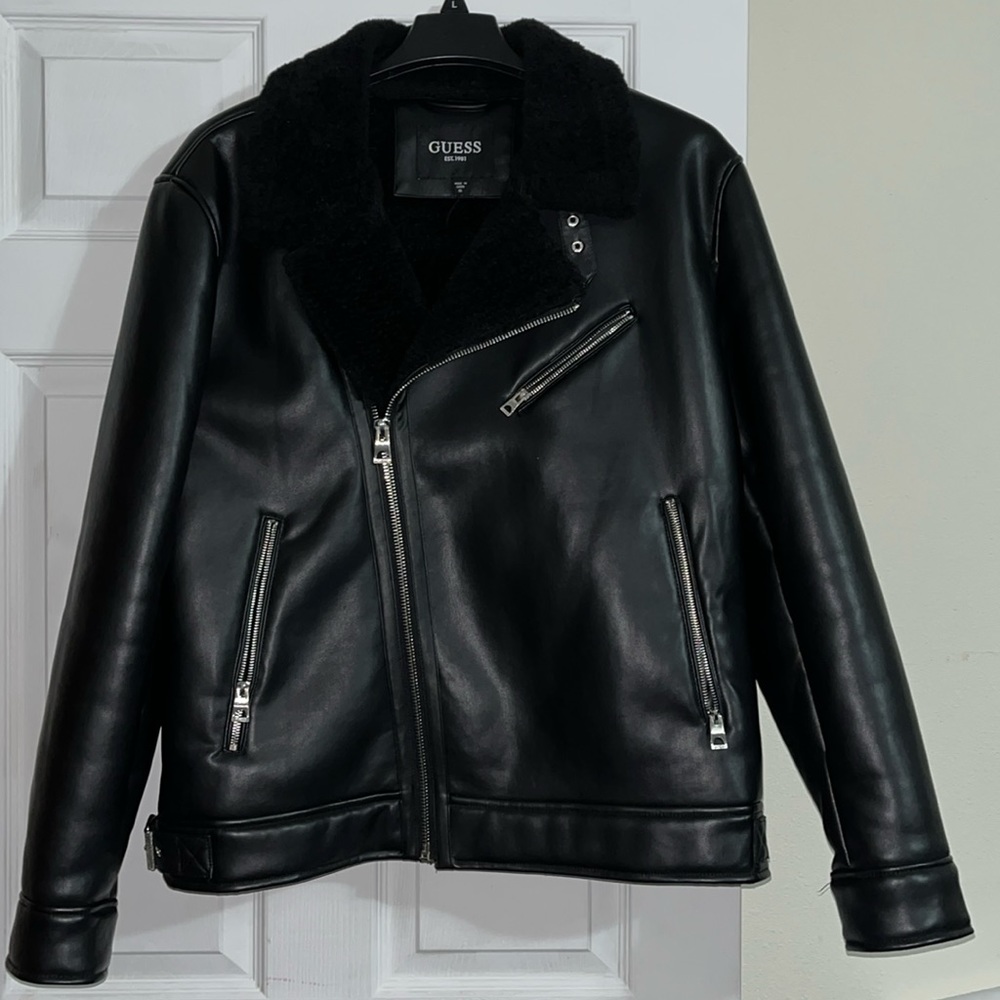 Guess Vegan Leather Biker Coat.
